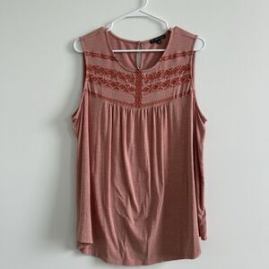 Adrianna Papell Pink Embroidered Sleeveless Blouse Tank Boho Lagenlook Sz 1X